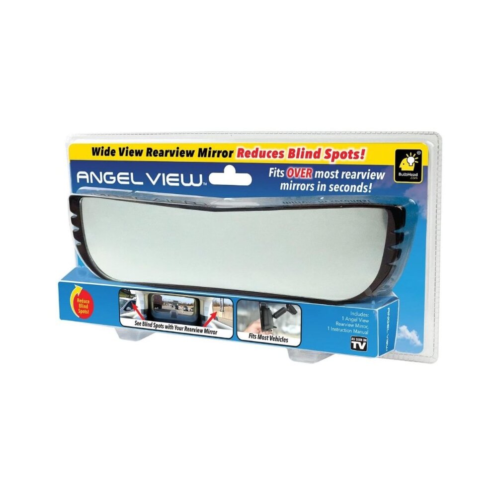 Wide View Rearview Mirror Angel View 12" Curved Reduces Blind Spots Fits Most